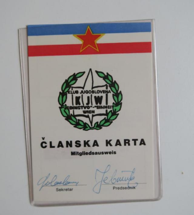 Mitgliedskarte Klub Jedinstvo aus Wien / Članska karta Jedinstva iz Beča, 1972