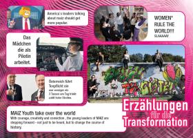 Collage mit Bildern von Zeitschriften im Zusammenhang mit Textdialoge. Rosa Hintergrund